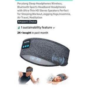 Perytong Sleep Headphones Wireless Bluetooth Sports Headband Ultra Thin Speakers